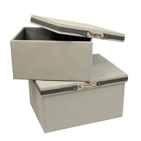 Коробка-органайзер с крышкой, 39 х 29,5 х 22,5 см, экокожа, серый, Z8-1
