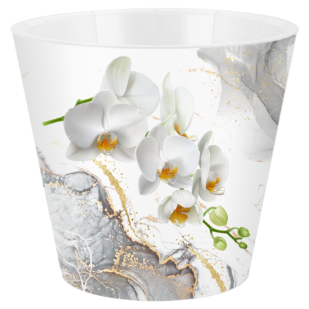 IG619610519 Горшок для цветов InGreen London Orchid Deco D160 мм, 1,6 л с дренажной вставкой, белая орхидея